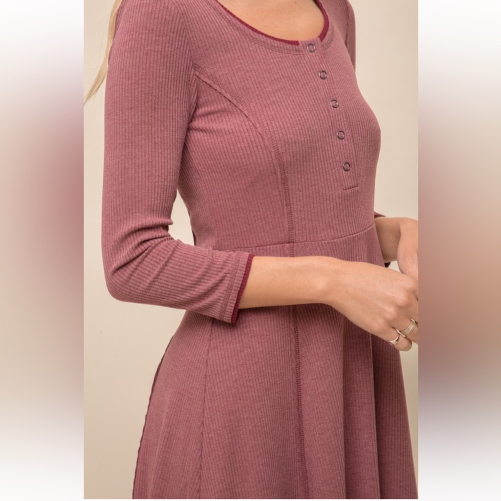 ❤️NEW Hem & Thread BURGUNDY Ribbed Skater Skirt Dress Snap Button Detail Elegant - Picture 2 of 2